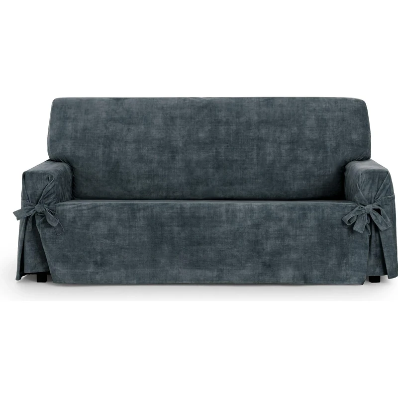 ECOMMERC3 | 2 Seater Sofa Cover in Non-Elastic Velvet Fabric - Anthracite Grey Sofa Cover Soft to the Touch with Stain Resistant Finish and Adjustment with Decorative Ties