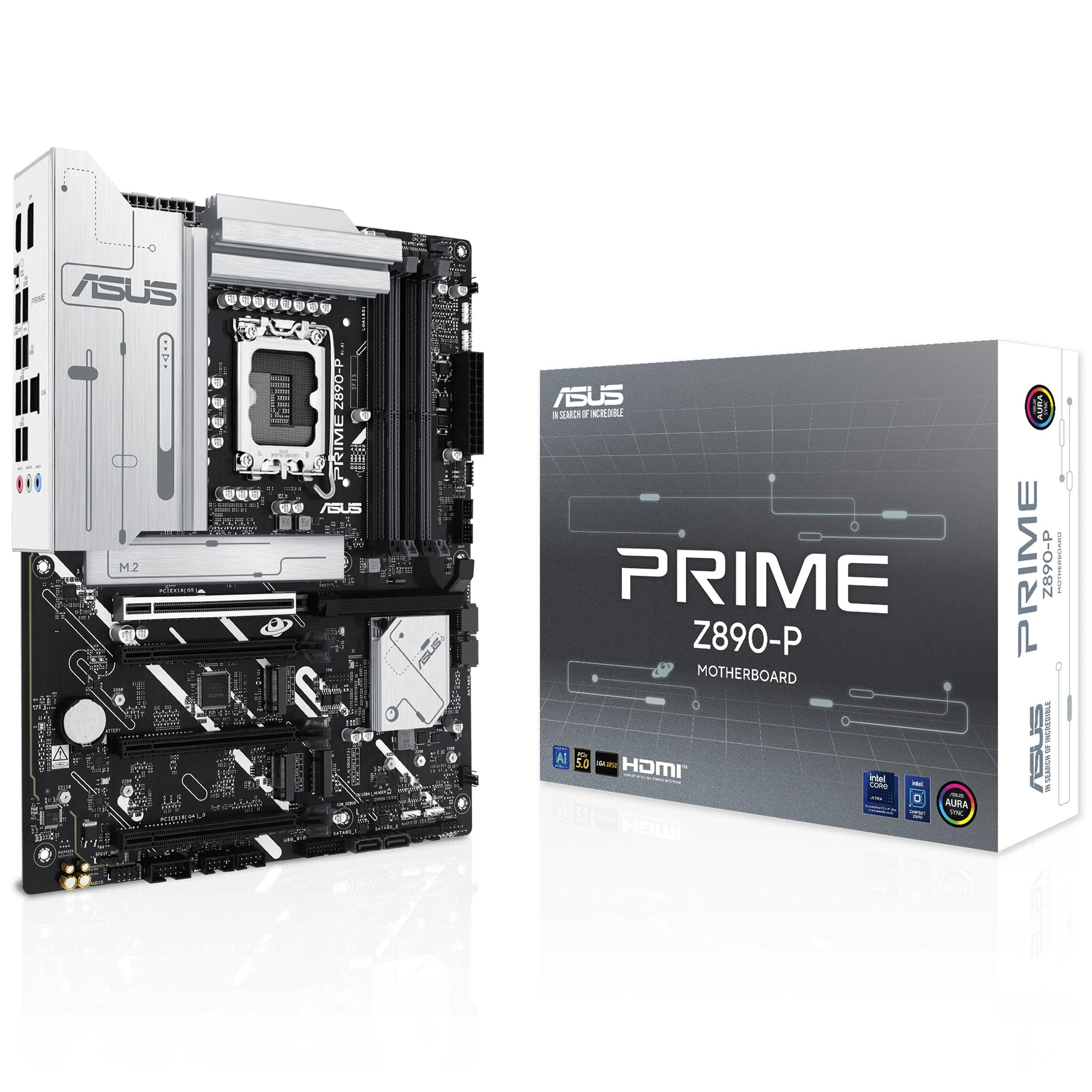 ASUS Intel PRIME Z890-P ATX motherboard,14+1+2+1 (80A) power stages, DDR5 slots, PCIe 5.0 w/full support for next-gen GPUs, USB 20Gbps Type-C port, 4 x M.2 slots, PCIe Slot Q-Release