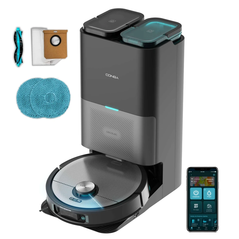 Cecotec Conga 20090 ProAI InfinitySoap Cut&Spa Robot Vacuum Cleaner, 8000 Pa, Laser Technology, Self-Cleaning Station with Water, Dirt Tank, Dust Bag, Soap Dispenser, Mop Rotatable, Liftable, App