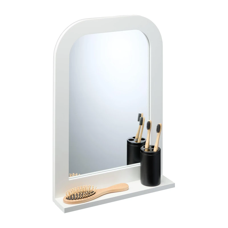 Relaxdays Bathroom Mirror with Shelf, Rectangular Frame, HxWxD: 54 x 38 x 8.5 cm, Hallway & Toilet, Wall Mounting, White