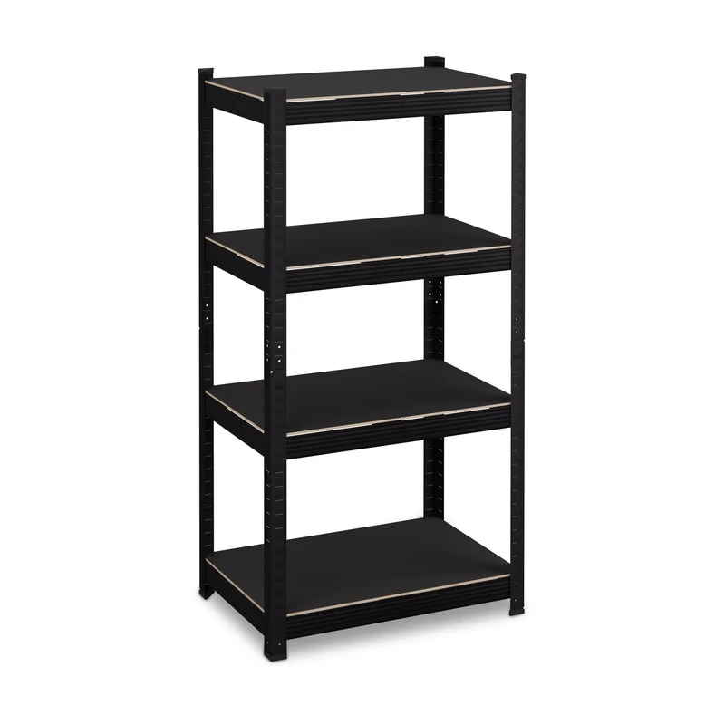 Relaxdays Heavy-Duty Unit, HWD 120 x 60 x 40 cm, 1000kg, 4 Shelves, Steel, Storage for Garage, Click-fit, Black, Fibreboard