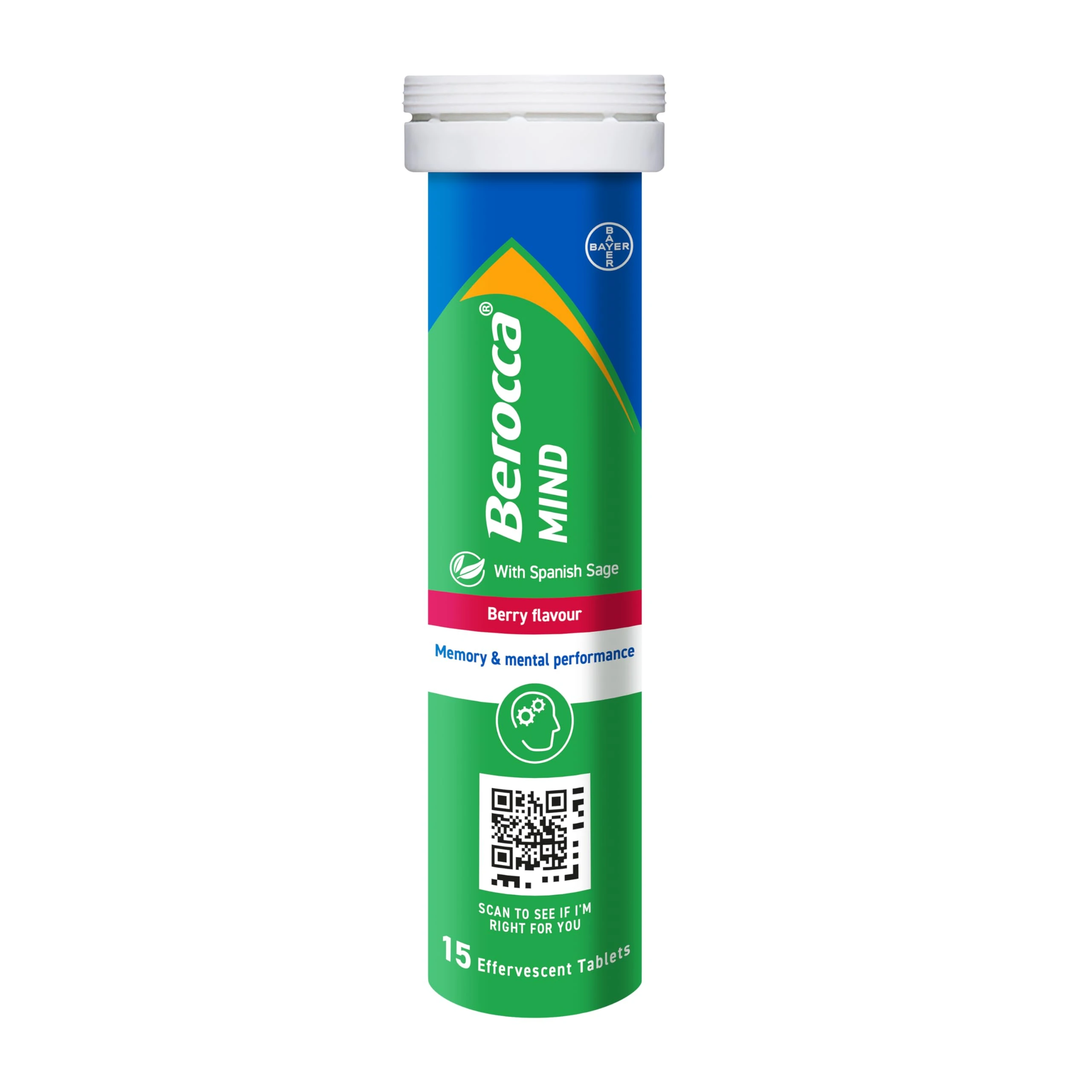 Berocca Mind Effervescent Tablets Including B Vitamins, with Spanish Sage to Support Memory and Mental Performance - 15 Tablets - Berry Flavour