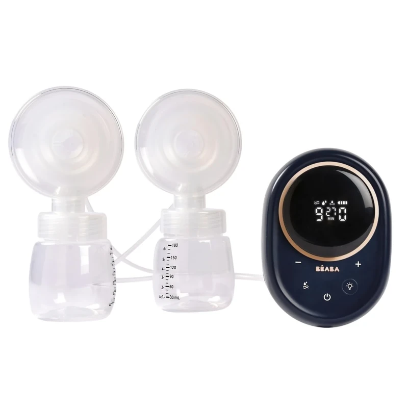 BÉABA, Double Electric Milk Pump, Semi-Extended use, 3 Modes, 9 Levels, Silent, Large Capacity 180mL, Nightlight, Timer, Memory Function, 6 Sessions, USB C Charging, Night Blue