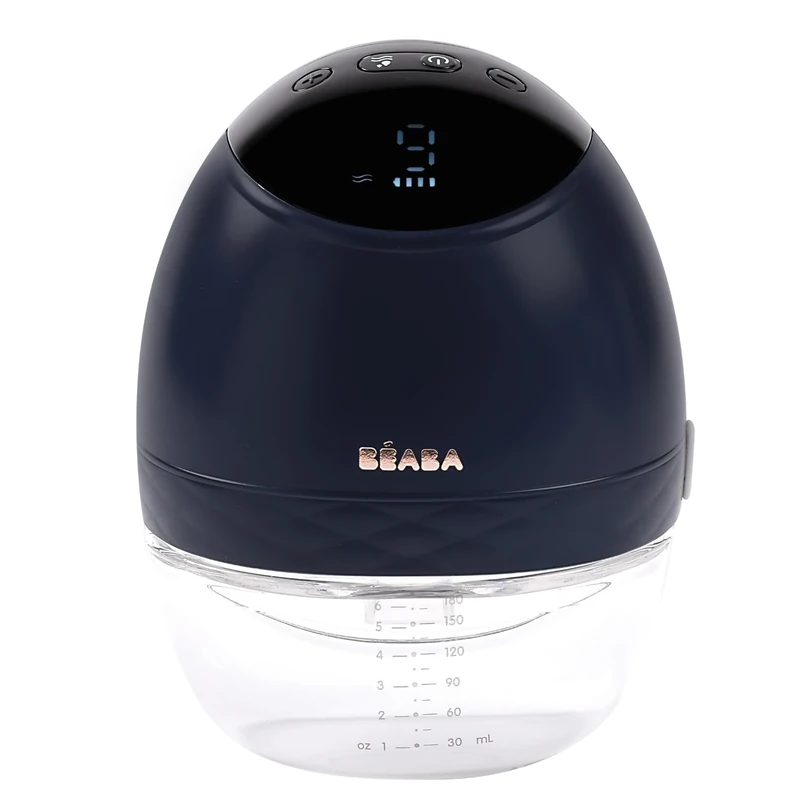 BÉABA, Hands Free Electric Milk Pump, Light, Compact, 3 Modes, 9 Levels, 0 Waves, Silent, Large Capacity 180mL, Timer, Memory Function, 6 Sessions, USB C Charging, Night Blue