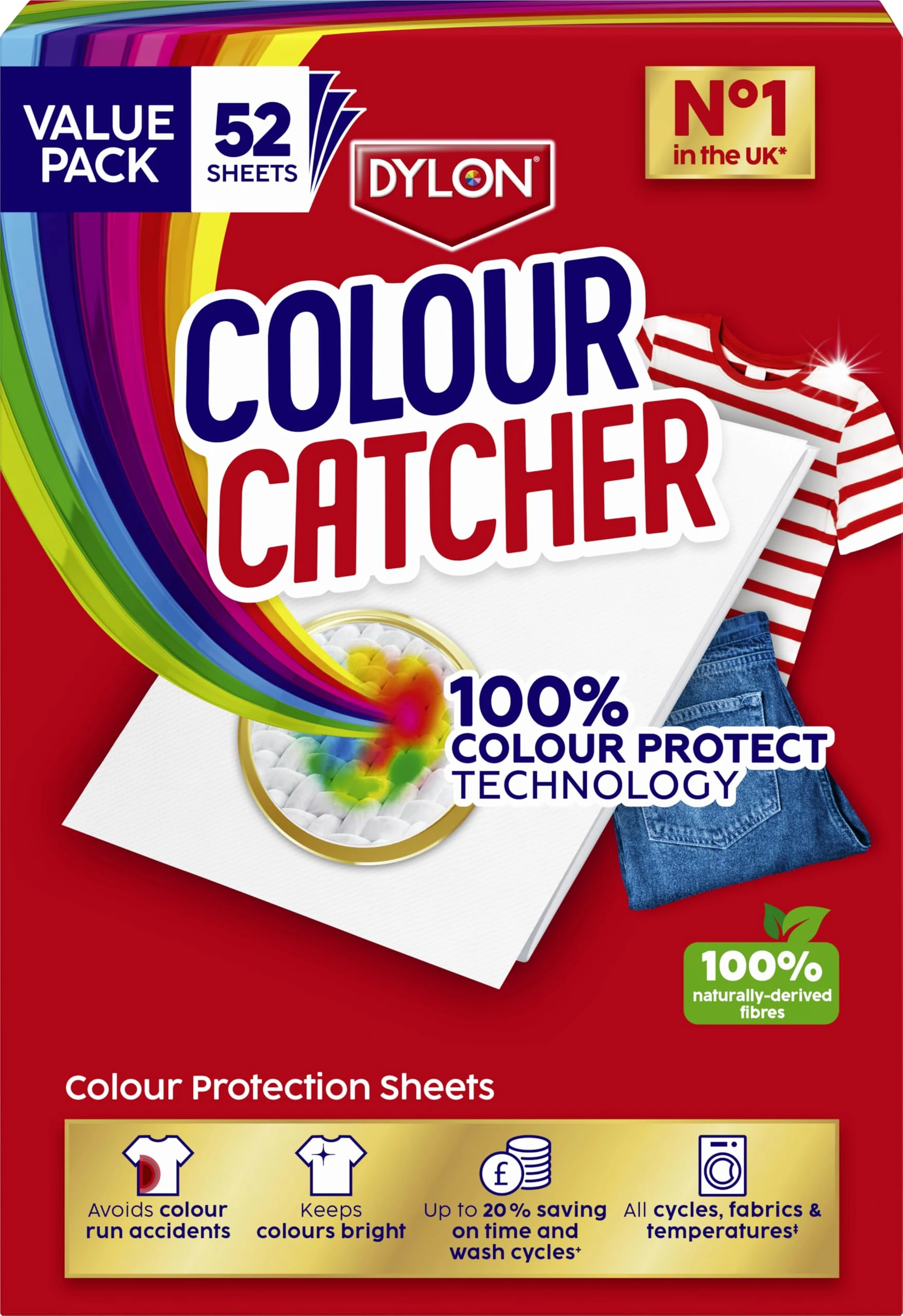 Colour Catcher Colour Protection Sheets (1 pack x 52 sheets), Colour Catcher Sheets for Mixed Colour Washes to Avoid Colour Run Accidents, Made of 100% Naturally-Derived & Biodegradable Fibres
