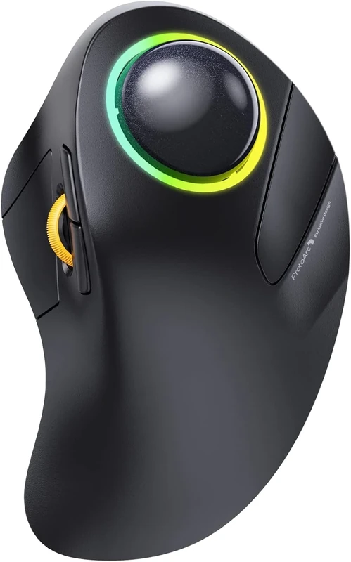 ProtoArc EM03 Wireless Bluetooth Trackball Mouse, Ergonomic RGB Rollerball Rechargeable for Computer, Laptop, 3 Device Connection & Index Finger Control for iPad, Mac, Windows - Graphite