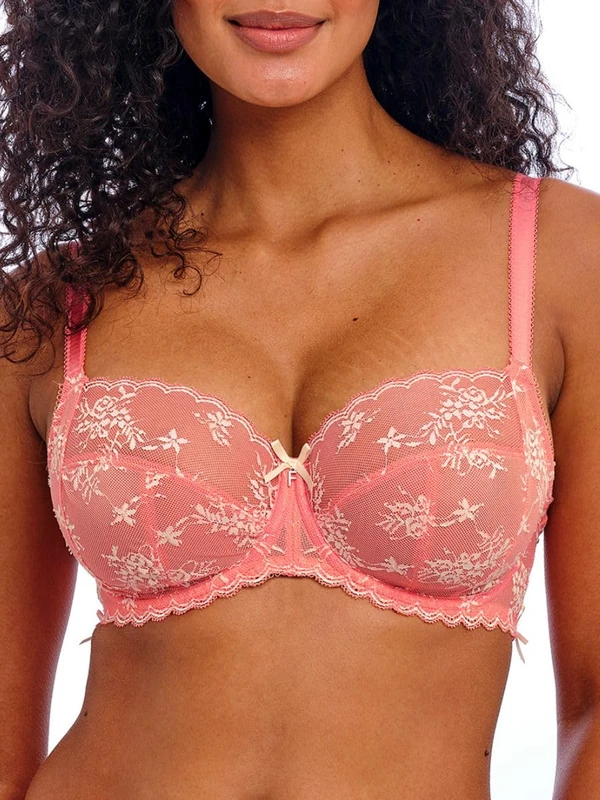 Freya Women's Offbeat Decadence Underwire Side Support Bra Full Coverage, Sunset Coral, 32F