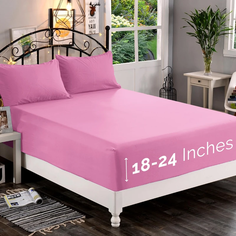 Elegant Comfort 1500 Premium Quality Fitted Sheet Ultra Soft 18-24 Inch Extra Deep Pocket - Single Fitted Sheet for High Mattress - Wrinkle Free with Smart Storage Pockets, King, Light Pink