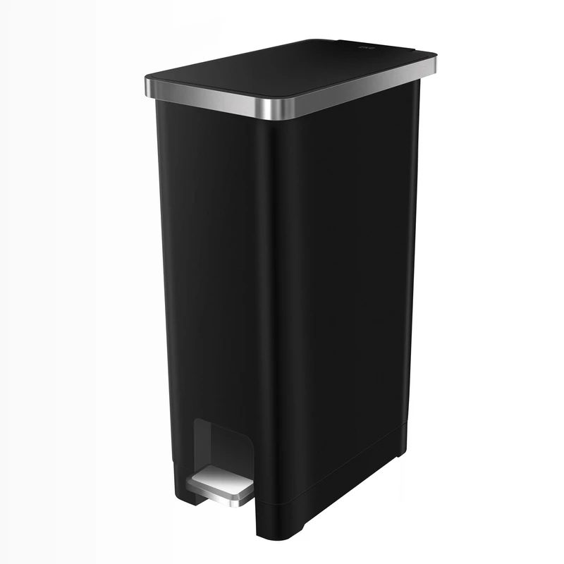 EKO Hana | Kitchen Trash Can 30L Black with Pedal and Soft Close | Modern and Compact Plastic Waste Bin for Tidy Kitchens