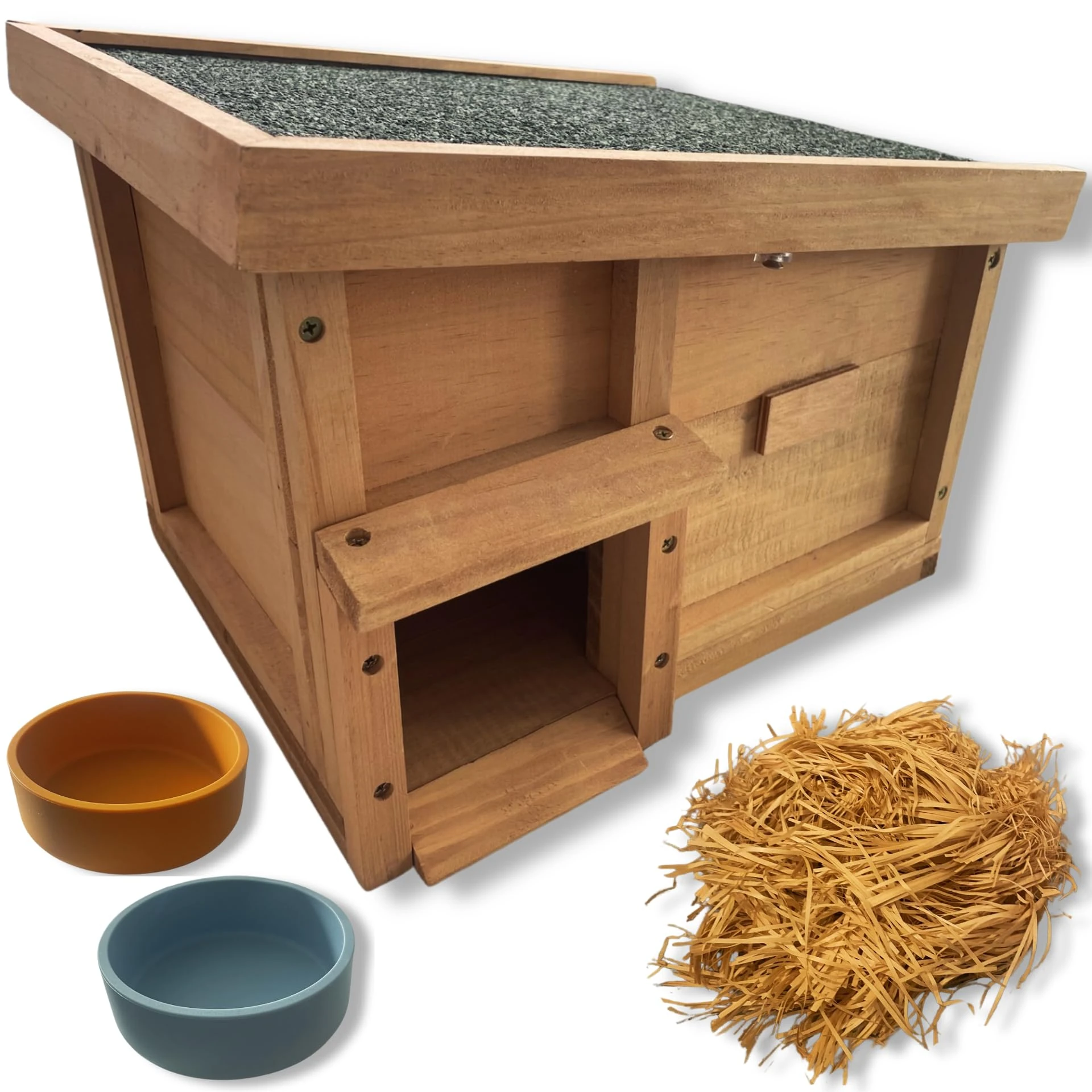 Nature's Wardrobe Hedgehog House & Hibernation Shelter - Predator Proof Nesting Box For Garden with Bedding and Feeding Bowls - Self Assembly Required