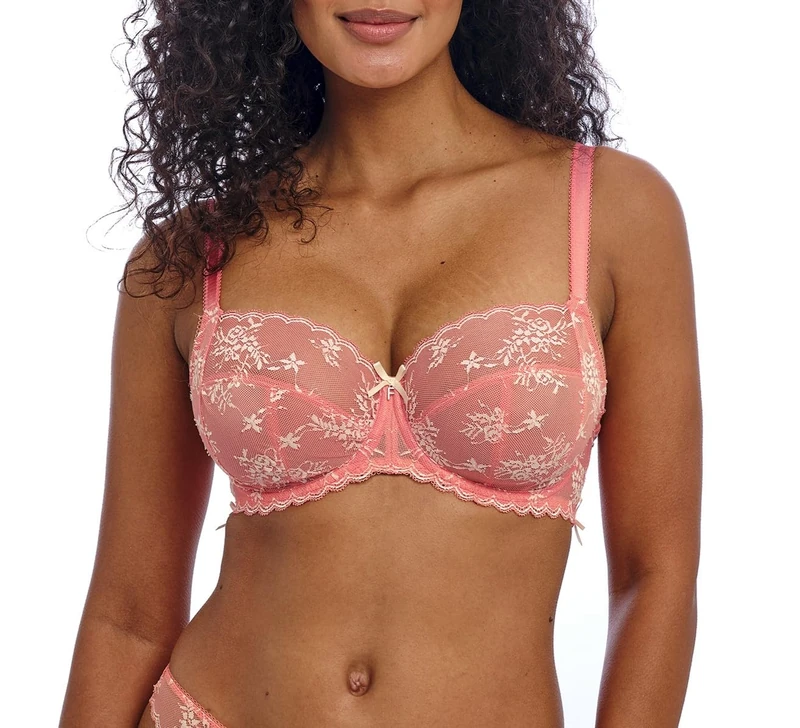 Freya Women's Offbeat Decadence Underwire Side Support Bra Full Coverage, Sunset Coral, 38JJ US