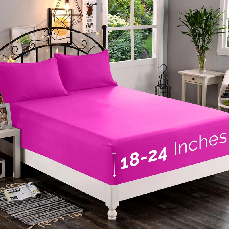 Elegant Comfort 1500 Premium Quality Fitted Sheet Ultra Soft 18-24 Inch Extra Deep Pocket - Single Fitted Sheet for High Mattress - Wrinkle Free with Smart Storage Pockets, California King, Hot Pink