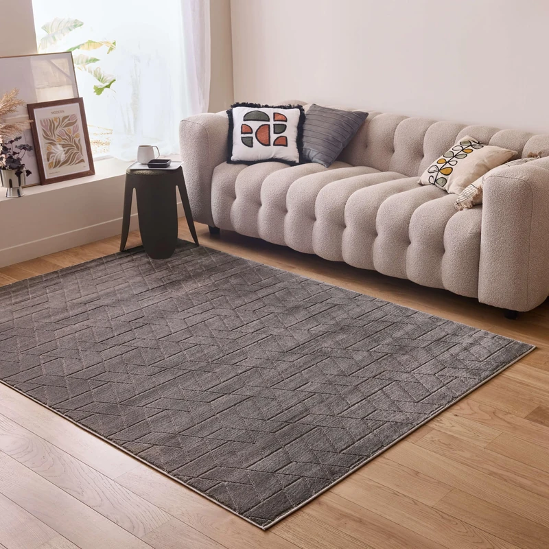 THE RUGS Area Rugs - Modern Rugs for Living Room, Hallway, Bedroom and Kitchen – Versatile, Easy To Clean and Soft Carpets With Geometric Patterns |Monolith Grey - 160x230 cm