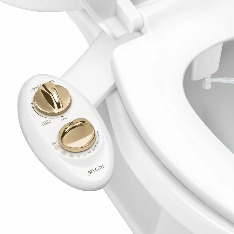 LUXE Bidet NEO 120 - Self-Cleaning Nozzle, Fresh Water Non-Electric Bidet Attachment for Toilet Seat, Adjustable Water Pressure, Rear Wash (Gold)