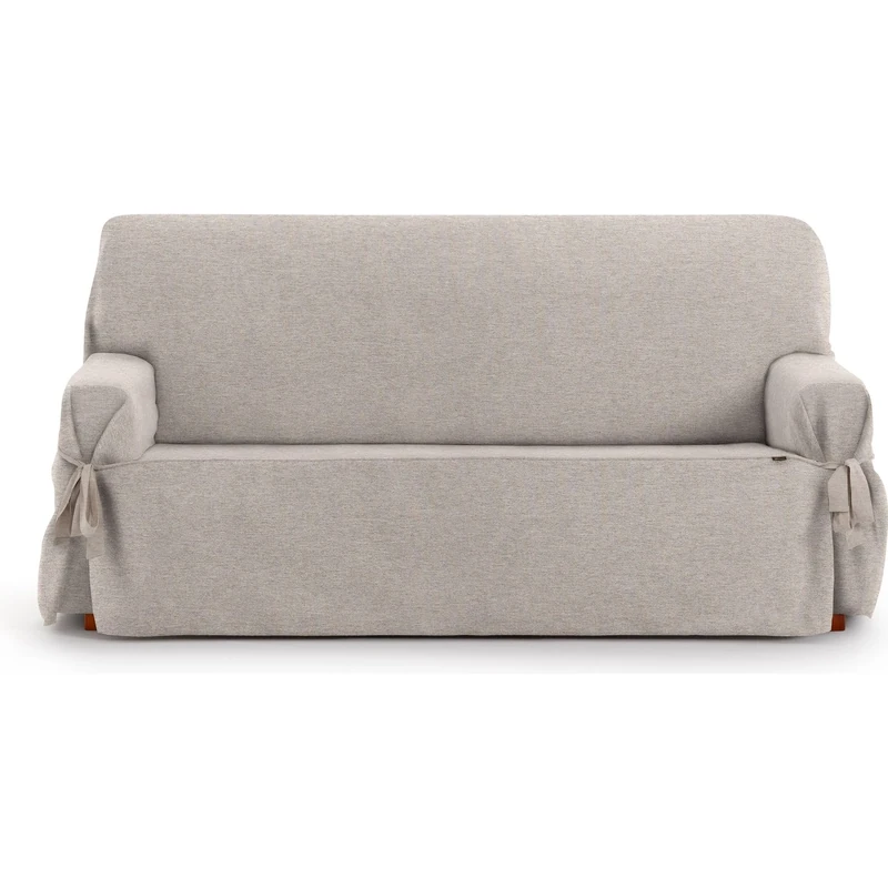 ECOMMERC3 | 3 Seater Sofa Cover Made of Non-Elastic Jacquard Fabric – Linen Colour Sofa Cover with Decorative Ties and Elegant Protection for Your Sofa