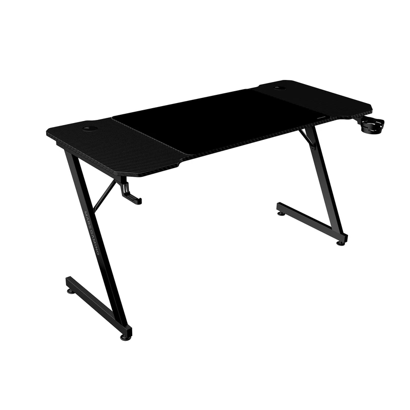 Mars Gaming MGD-X140 Gaming Desk, Ergonomic Design, Carbon Fiber Surface, Metal Structure, XXL Mouse Pad, Headset and Drink Holders, Cable Management, 140x60cm Gaming Desk, Black