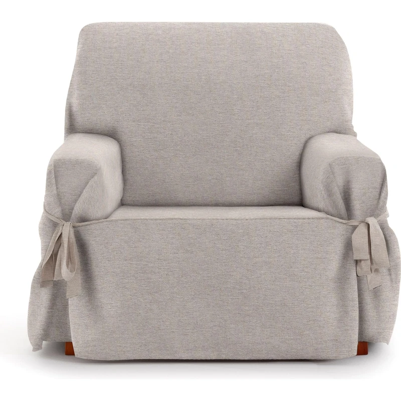 ECOMMERC3 | 1 Seater Sofa Cover Made of Non-Elastic Jacquard Fabric – Linen Colour Sofa Cover with Decorative Ties and Elegant Protection for Your Sofa