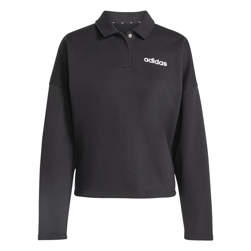 adidas Women's ESSENTIALS LINEAR FLEECE POLO SWEATSHIRT, black/white, M
