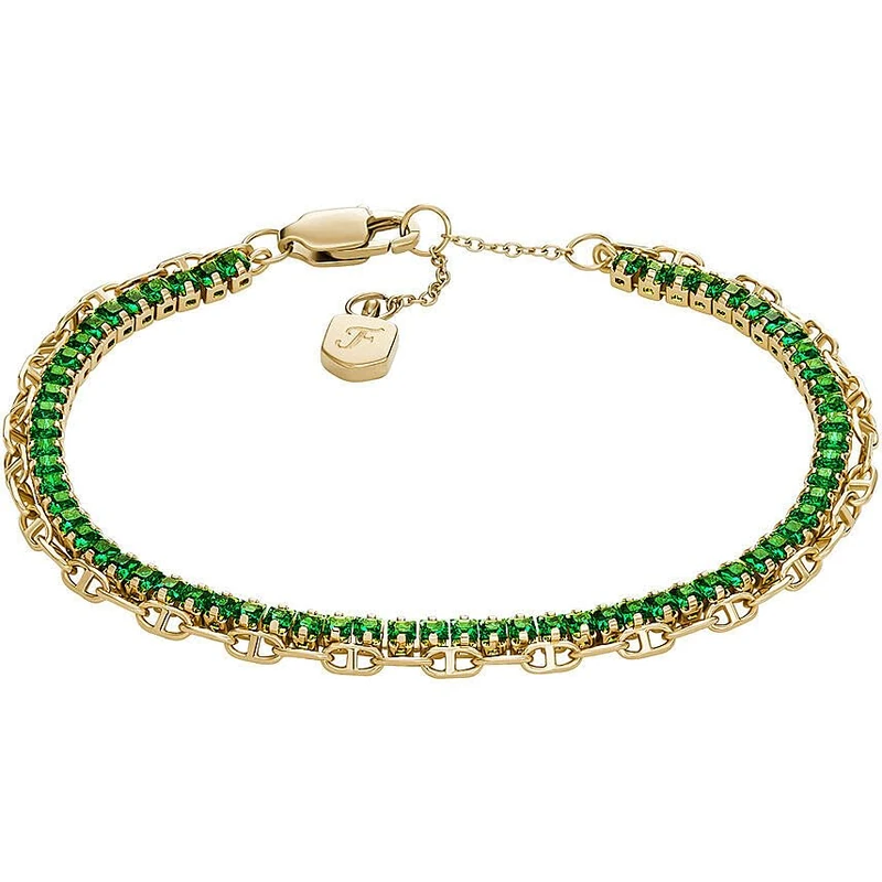 Fossil Women's brass with lobster clasp closure double chain bracelet