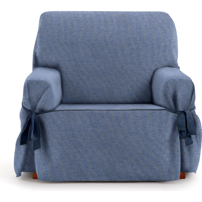 ECOMMERC3 | 1 Seater Sofa Cover Made of Non-Elastic Jacquard Fabric – Blue Sofa Cover with Decorative Ties and Elegant Protection for Your Sofa