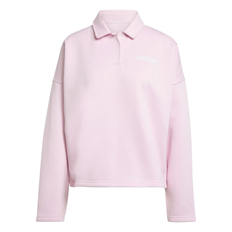 adidas Women's ESSENTIALS LINEAR FLEECE POLO SWEATSHIRT, clear pink/white, XS