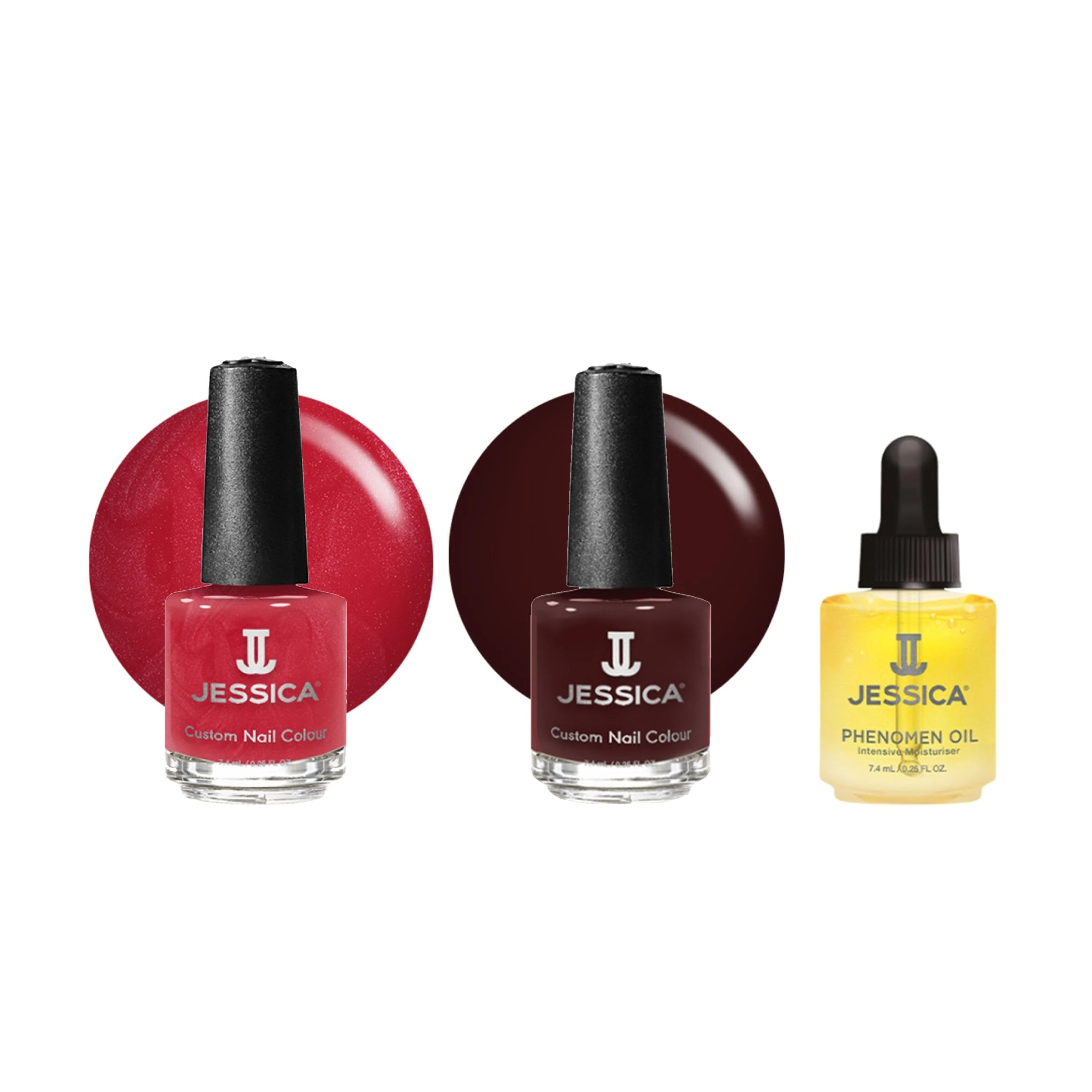 JESSICA Custom Colour 3-Piece Nail Polish & Cuticle Oil Gift Set | Strengthening & Quick Dry Polish Set | Chip-Resistant | Festive Red-y | 3 x 7.4ml