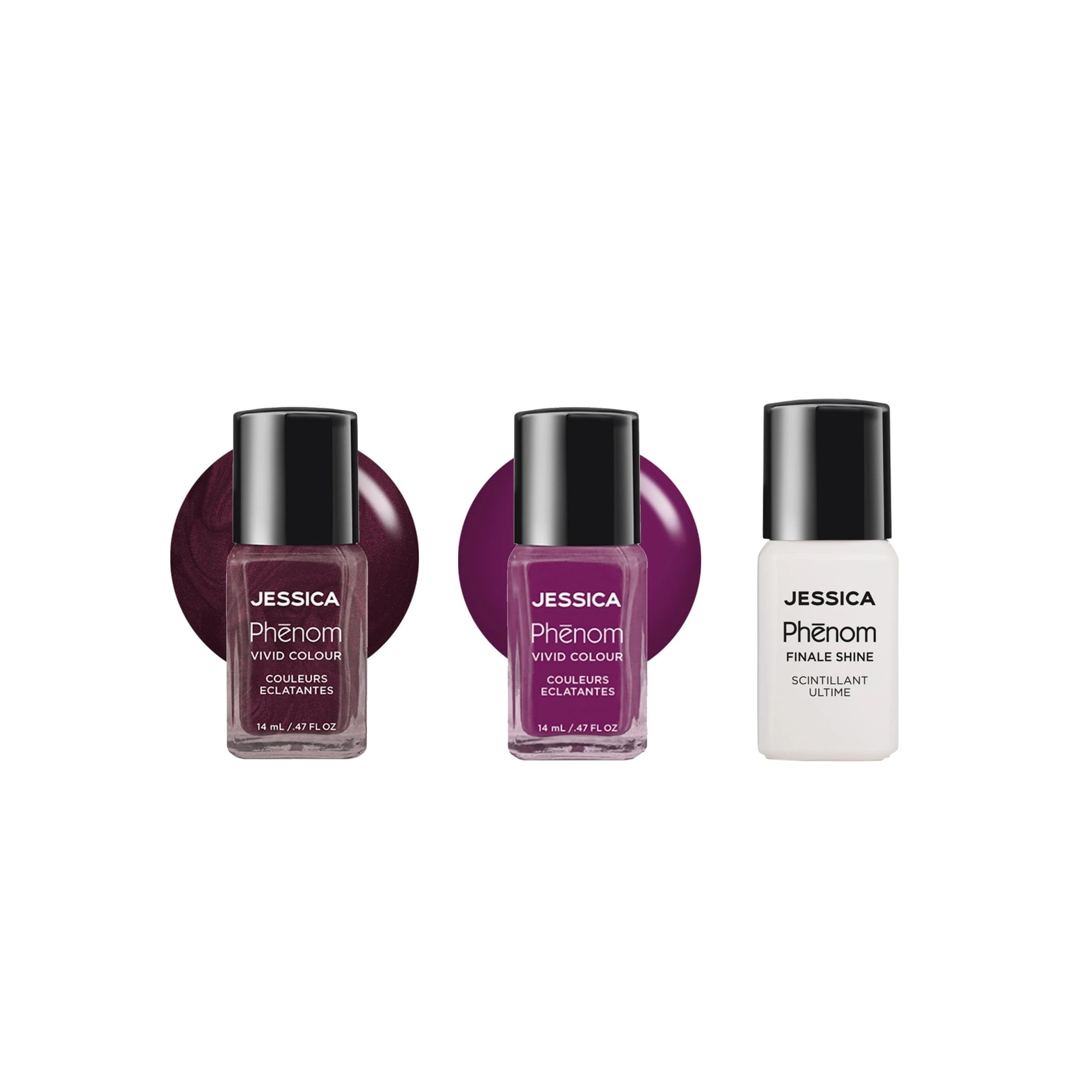 JESSICA Phēnom 3-Pack Nail Polish Gift Set | Gel-Effect & Long Lasting Nail Polish | Chip-Resistant & No UV Lamp Needed | Lap of Luxury & Embellished + Finale Shine Top Coat | Regal Trio | 3 x 14ml