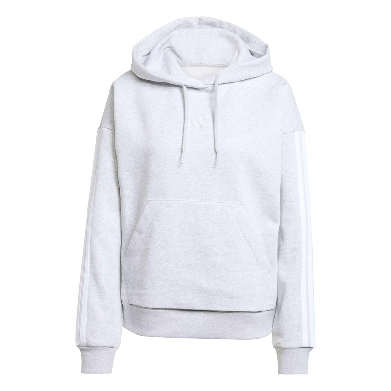 adidas Women's Essentials 3-Stripes Fleece Hoodie Sweatshirt, light grey heather/white, L
