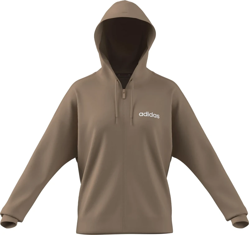 adidas Women's ESSENTIALS LINEAR FULL ZIP FRENCH TERRY HOODIE, warm sandstone/white, XS