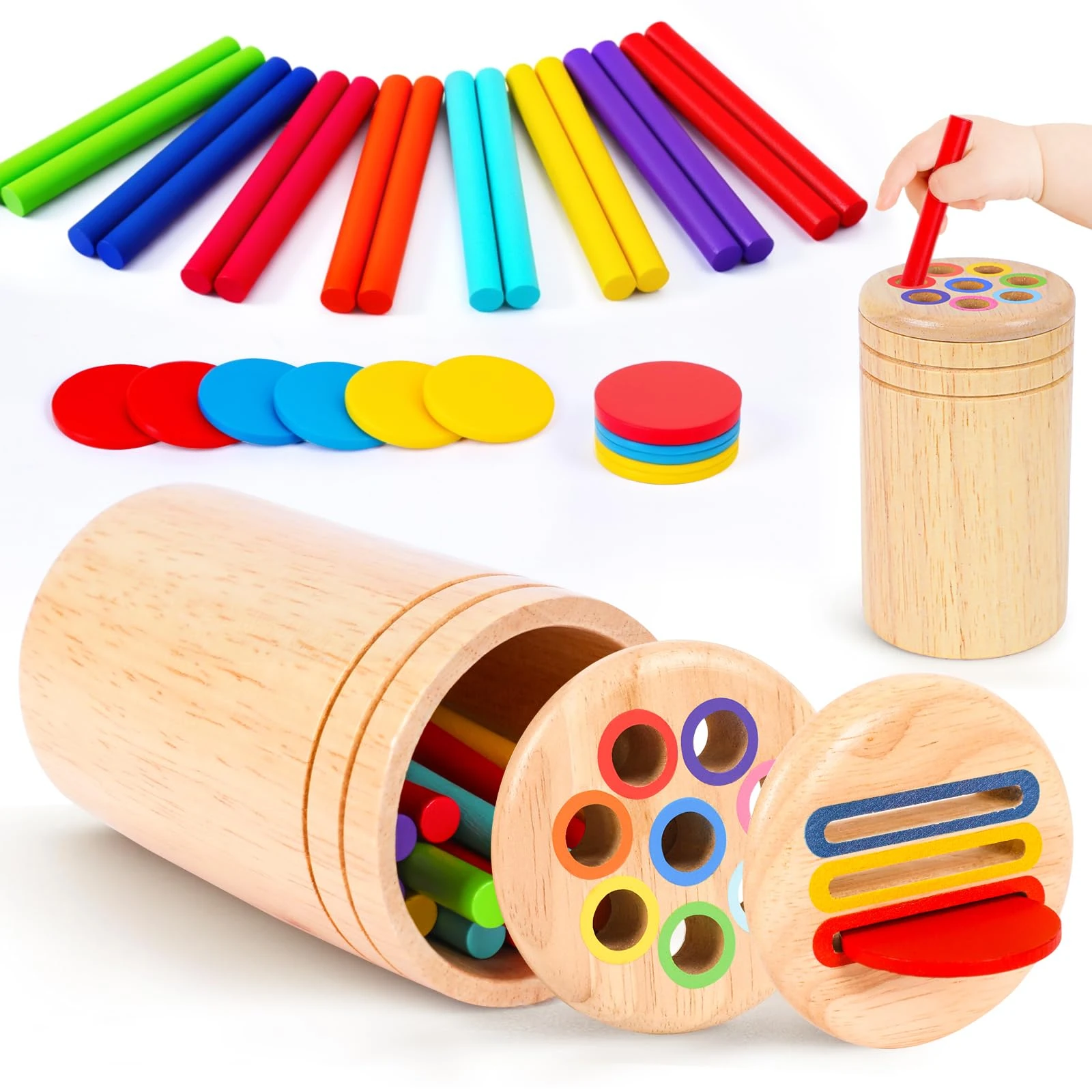 Montessori Toys for 1 2 3 Years Old Boys Girls, Stocking Fillers Kids Wooden Color Sorting Toy Baby Birthday Gifts for 1-2-3 Year Olds Boys Girls Toys Age 1-3-2 Travel Toddler Toys for 1 2 3 Year Olds