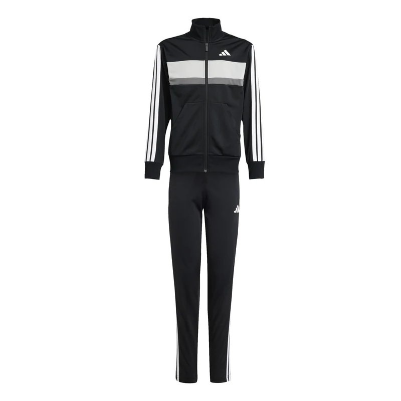 adidas Unisex Kids SEASONAL ESSENTIALS TIBERIO 3 STRIPES TRICOT TRACKSUIT, Black/White/Grey Two, 15-16 Years