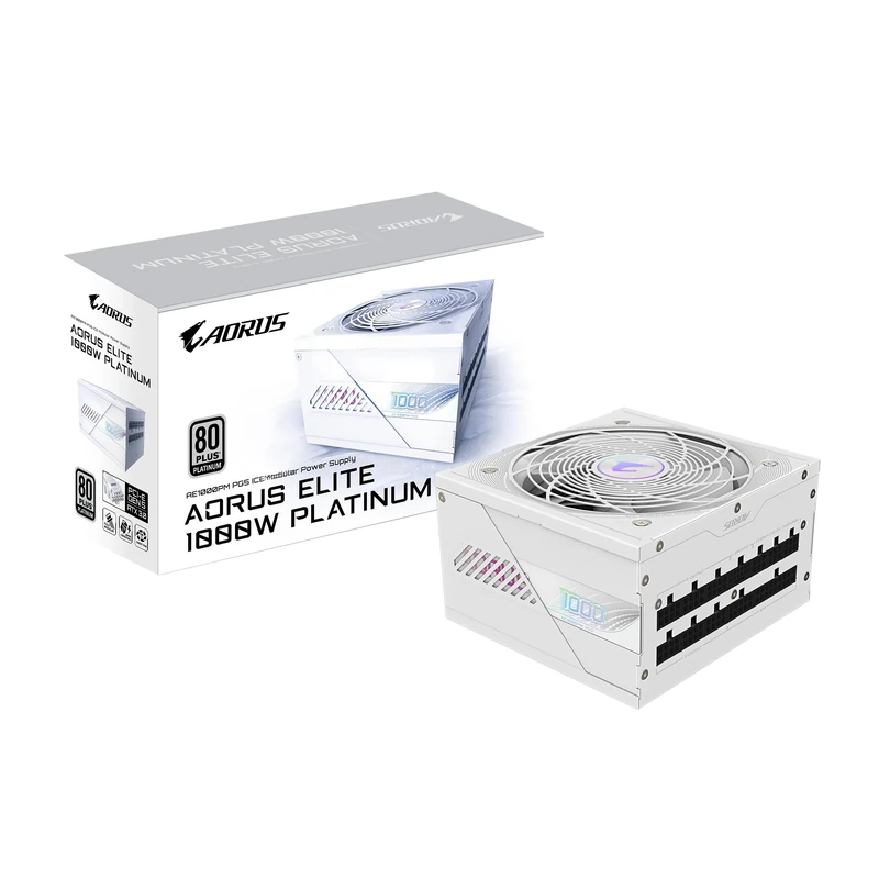 Gigabyte AORUS ELITE P1000W 80 Plus Platinum Fully Modular PCIe 5.1 ICE Power Supply Unit, ATX 3.1, 12VHPWR GPU Connector, Flat Cables