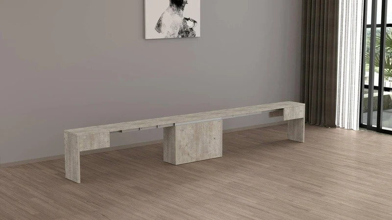 Dmora - Ubertino Bench, Seat for Dining Table, Extendable Single Bench, 290 x 25 x 45 cm, Concrete