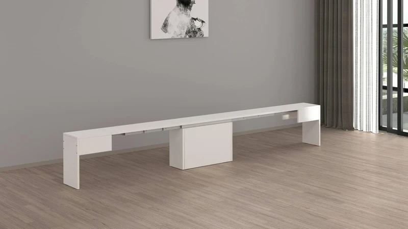 Dmora - Ubertino Bench, Seat for Dining Table, Extendable Single Bench, 290 x 25 x 45 cm, Glossy White