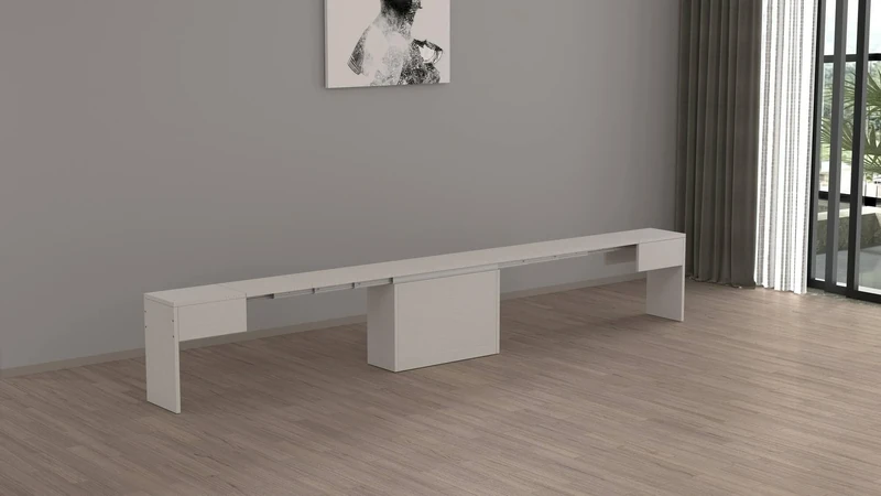 Dmora Ubertino Bench, Dining Table Seat, Extendable Single Bench, 290 x 25 x 45 cm, White