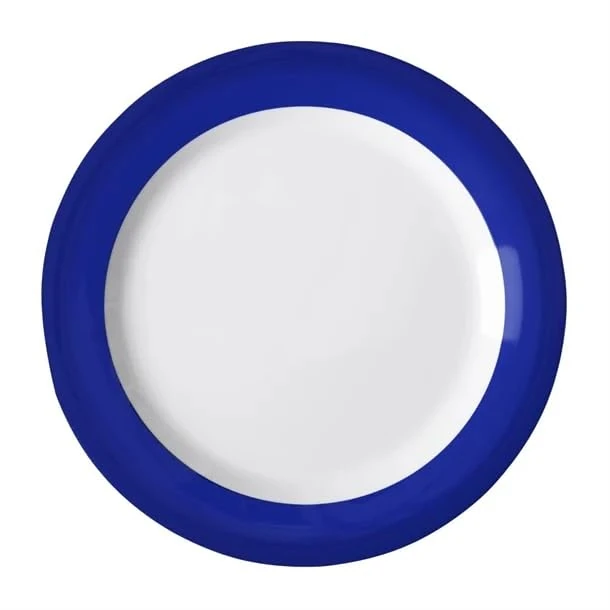nisbets limited Olympia Kristallon Gala Plastic Blue Rim Plates 268mm (6 Pack) - Reusable Plates for Outdoor Catering, Schools, Nursing Homes DX437