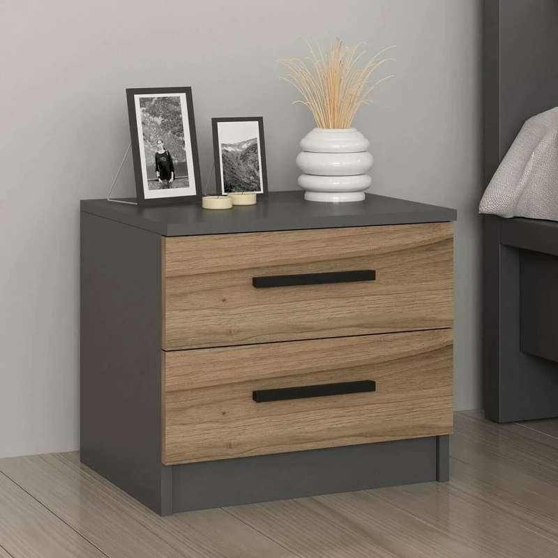 Dmora Chort Bedside Table, Low Chest, Night Table, Bed Shelf, 50 x 47 x H 40 cm, Walnut and Black