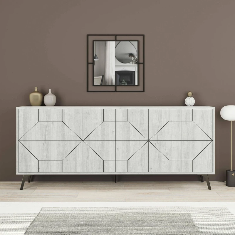 Dmora Chiron Sideboard, Living Room Buffet, Living Room Sideboard, Kitchen Pantry, 184 x 35 x H 77 cm, White