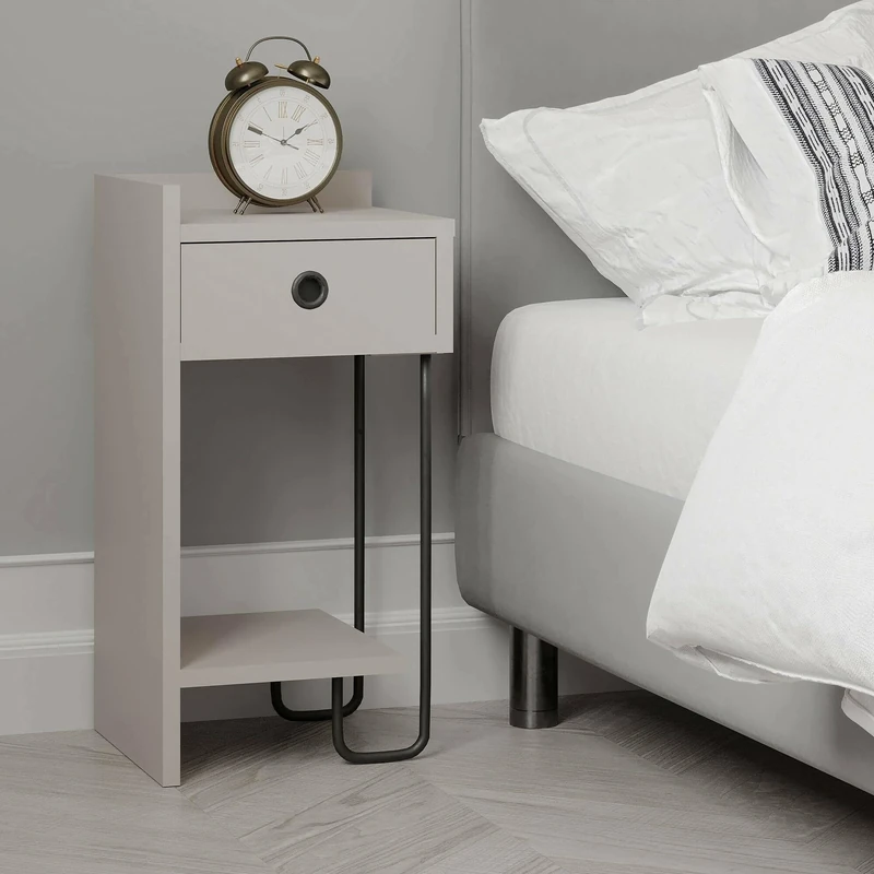 Dmora - Quilla Bedside Table, Low Chest, Night Table, Bed Shelf, 32 x 30 x H 61 cm, Beige