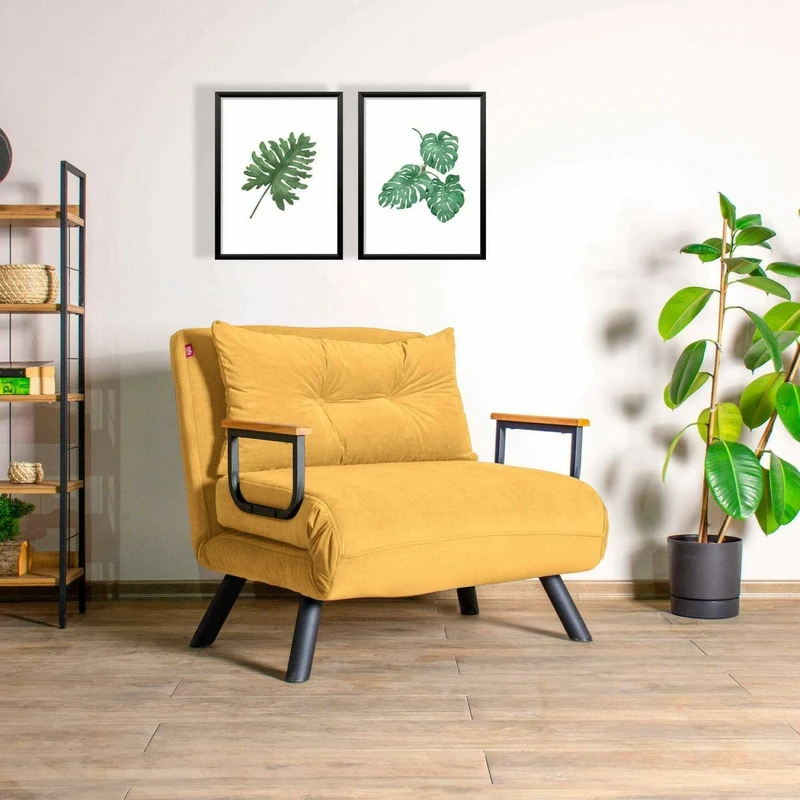 Dmora - Quaoar Armchair, Padded Seat, Single Sofa for Living Room, Chair with Armrests, 60 x 78 x H 78 cm, Yellow