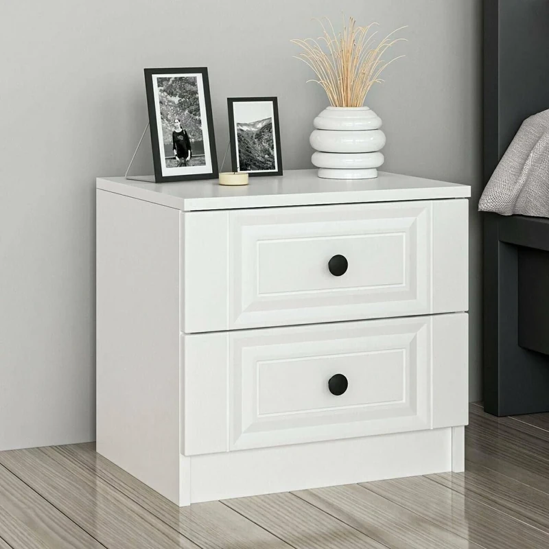 Dmora Leonis Bedside Table, Low Chest, Night Table, Bed Shelf, 72 x 42 x H 77 cm, White