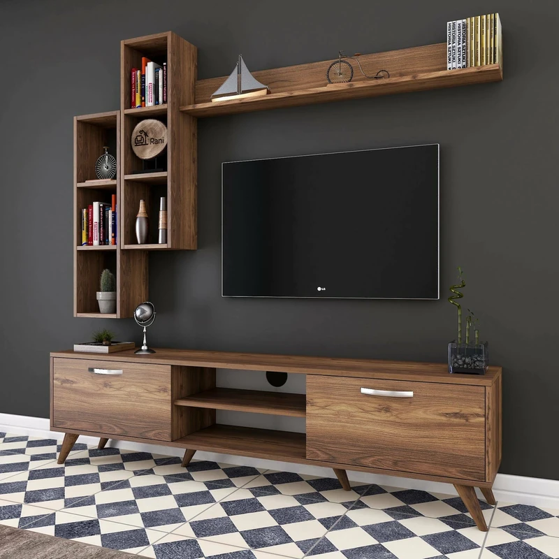 Dmora - Lokis Wall Furniture, Living Room Composition, Multi-purpose Living Room Cabinet, TV Cabinet, 180 x 35 H 49 cm, Walnut