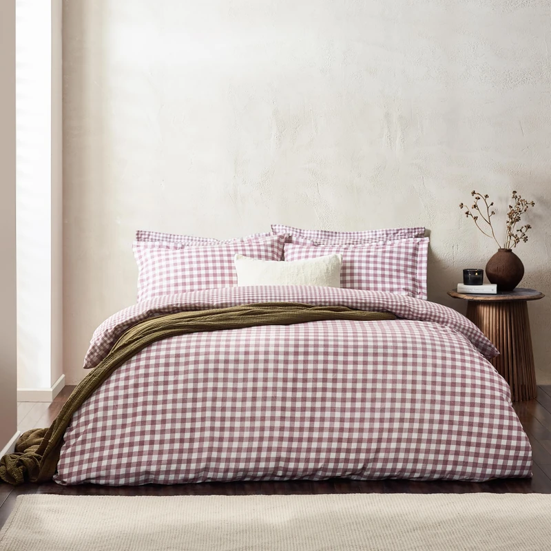 Yard Barton Gingham Check Duvet Cover Set – 100% Cotton Reversible Oxford Pillowcases Soft & Breathable Premium Bedding (Berry – King)