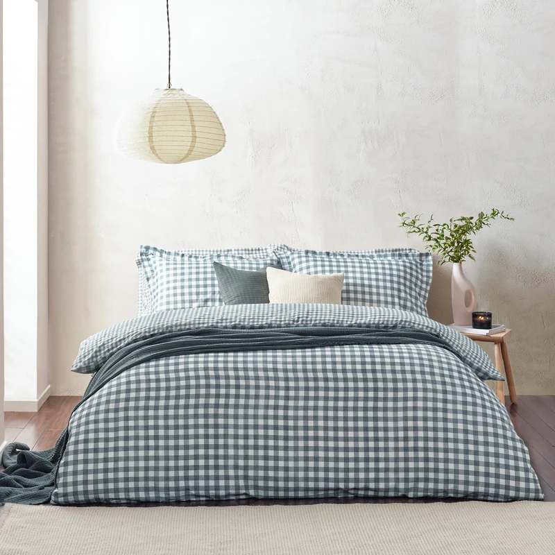 furn. Yard Barton Gingham Check Duvet Cover Set - 100% Cotton, Reversible, Oxford Pillowcases, Soft & Breathable Premium Bedding (Super King - Navy)
