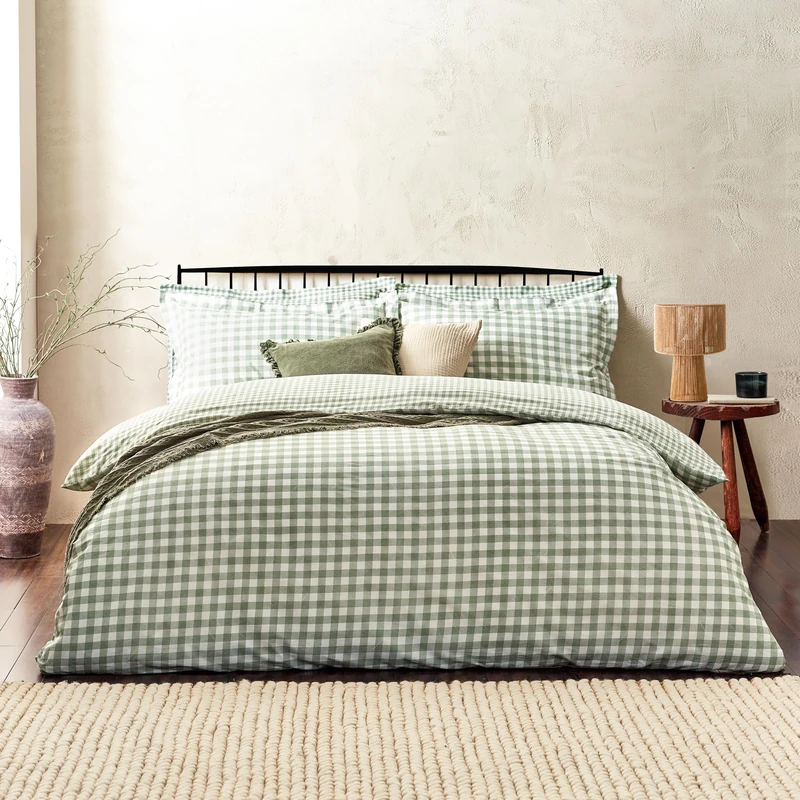 Yard Barton Gingham Check Duvet Cover Set – 100% Cotton Reversible Oxford Pillowcases Soft & Breathable Premium Bedding (Forest – King)