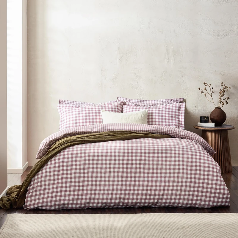 Yard Barton Gingham Check Duvet Cover Set - 100% Cotton, Reversible, Oxford Pillowcases, Soft & Breathable Premium Bedding (Super King - Berry)