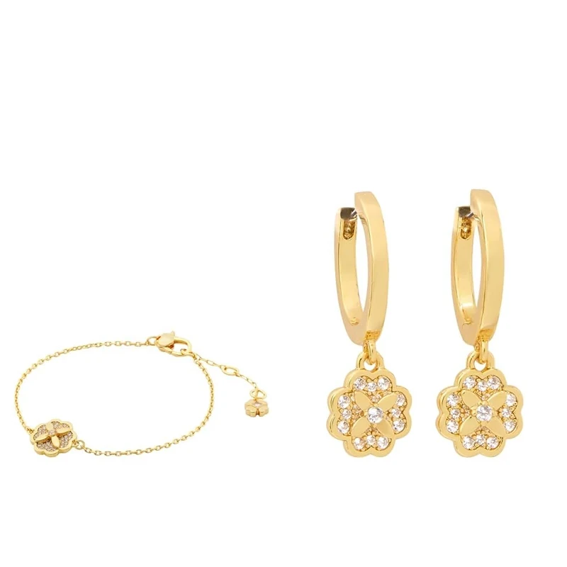 Kate Spade New York Heritage Bloom Bracelet & Huggies, Clear/Gold