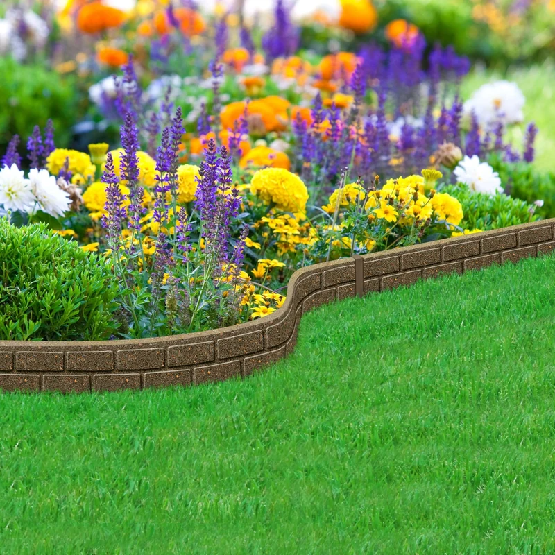Nicoman Ultra Curve EZ Brick Effect Border Eco-Friendly Garden Edging,Recycled Rubber Tyre for Garden, Path & Patio 9cm High 120cm (4ft) Long, Brown, Pack of 20