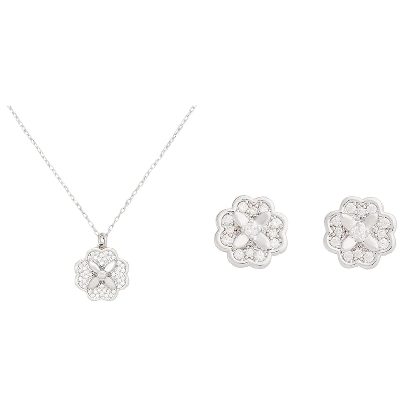 Kate Spade New York Heritage Bloom Necklace & Studs, Clear/Silver