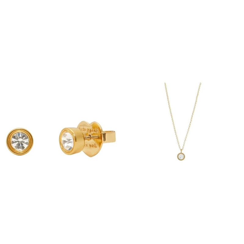 Kate Spade New York Set in Stone Studs & Mini Pendant, Clear/Gold